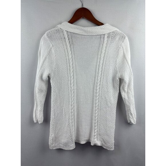Heather B. Womens White Textured Knit Cardigan Sweater Size S 100% Cotton Button - Picture 4 of 5
